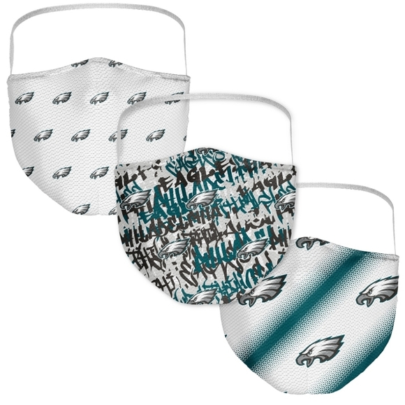 Philadelphia Eagles Fanatics Adult Official Logo Face Mask Covering 3-Pack - Picture 1 of 6